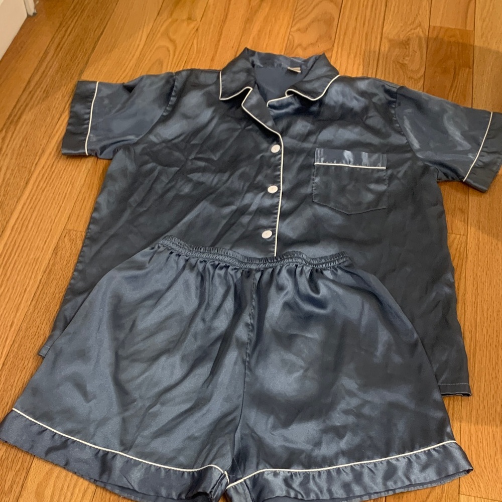 Women's Satin Pajama Set - Navy